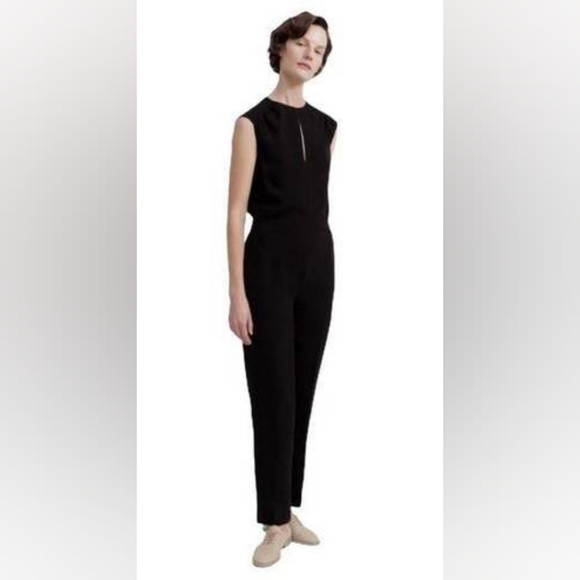 THEORY Shirred Jumpsuit Classic Crepe Black 12 - Picture 1 of 10